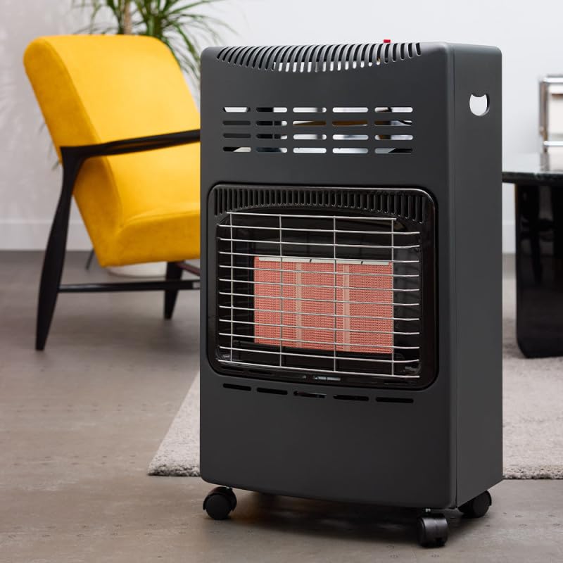 Chauffage d’appoint gaz infrarouge 4200W - Livré prêt à l’emploi avec tuyau et détendeur - 3 niveaux de puissance - Chauffe jusqu’à 40 m² - Design compact en acier noir